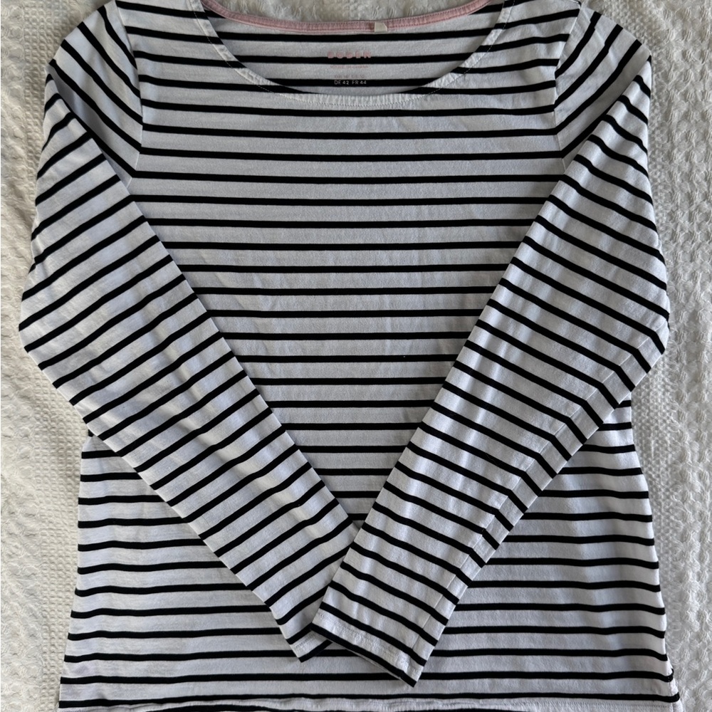 Boden Black and White Fitted Long Sleeve T-Shirt